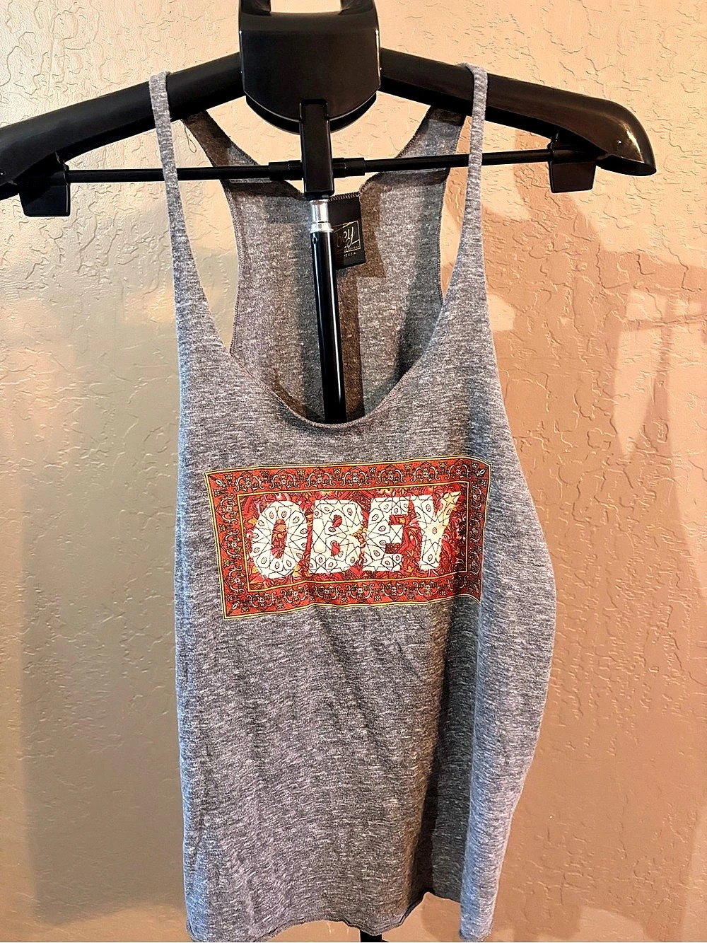 Obey Graphic Tank Top in Gray & Red